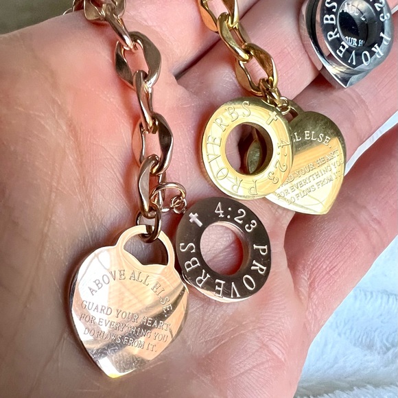 2 Piece Set! Choker & Bracelet Proverbs 4:23 Heart - Picture 10 of 13